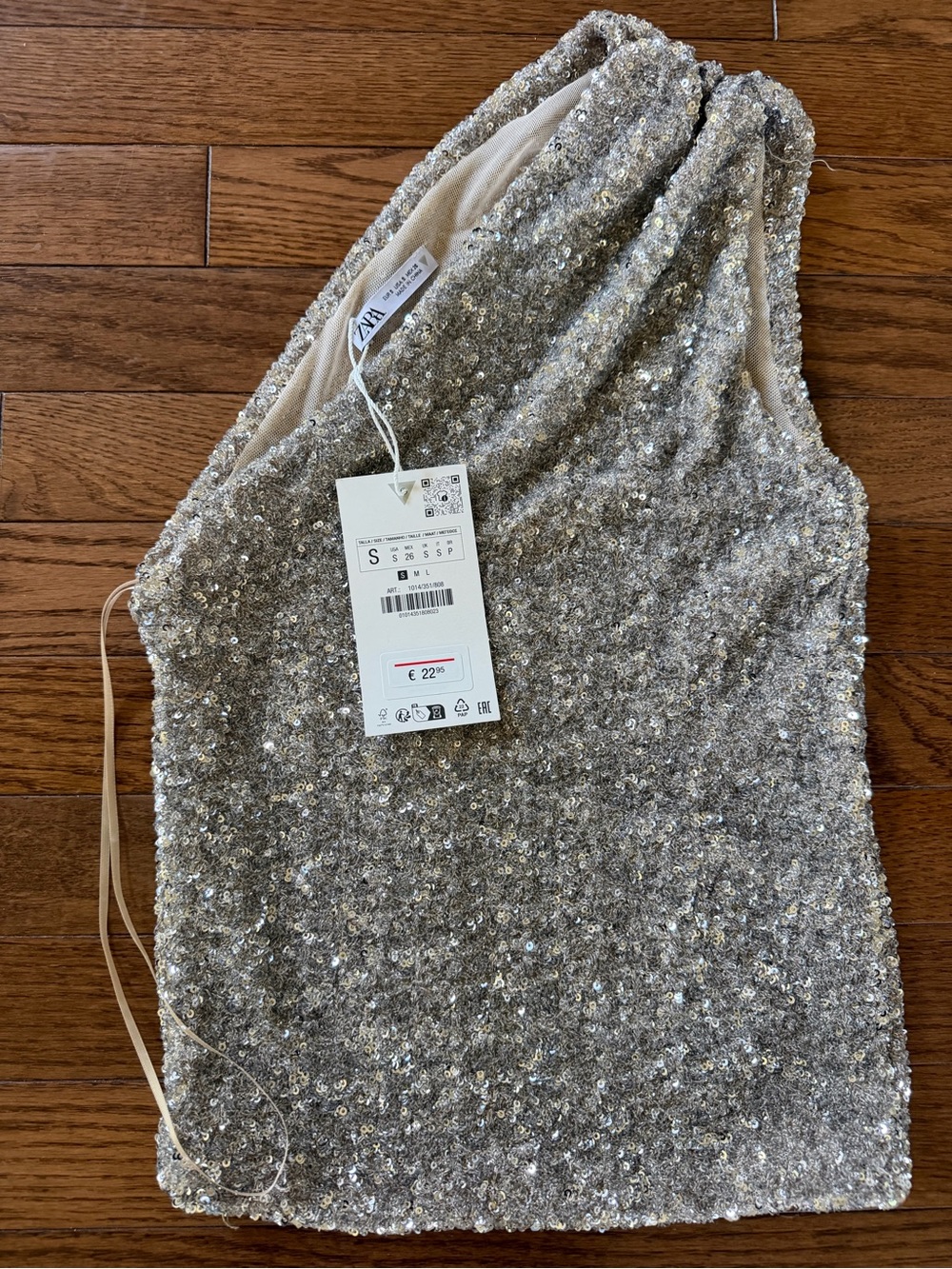 Zara ASYMMETRICAL SEQUIN TOP SILVER Small